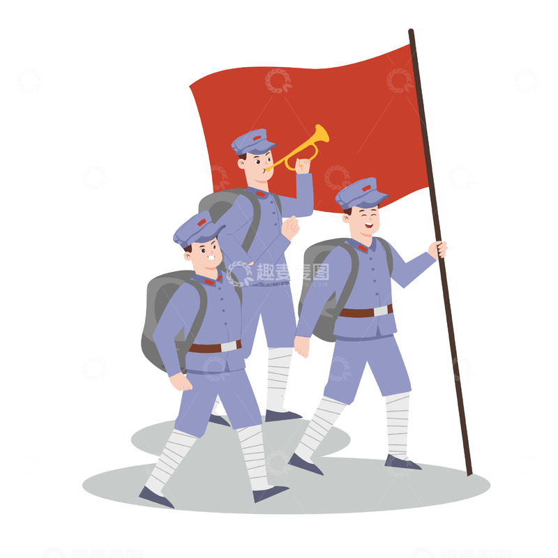 源文件下载【趣麦麦图】建党节军人元素 旗帜