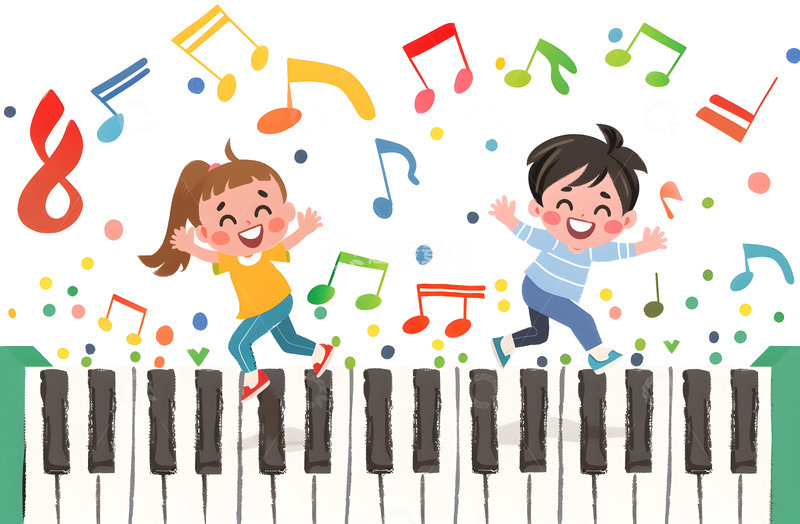 高清大图下载【趣麦麦图】-暑假钢琴教学插画