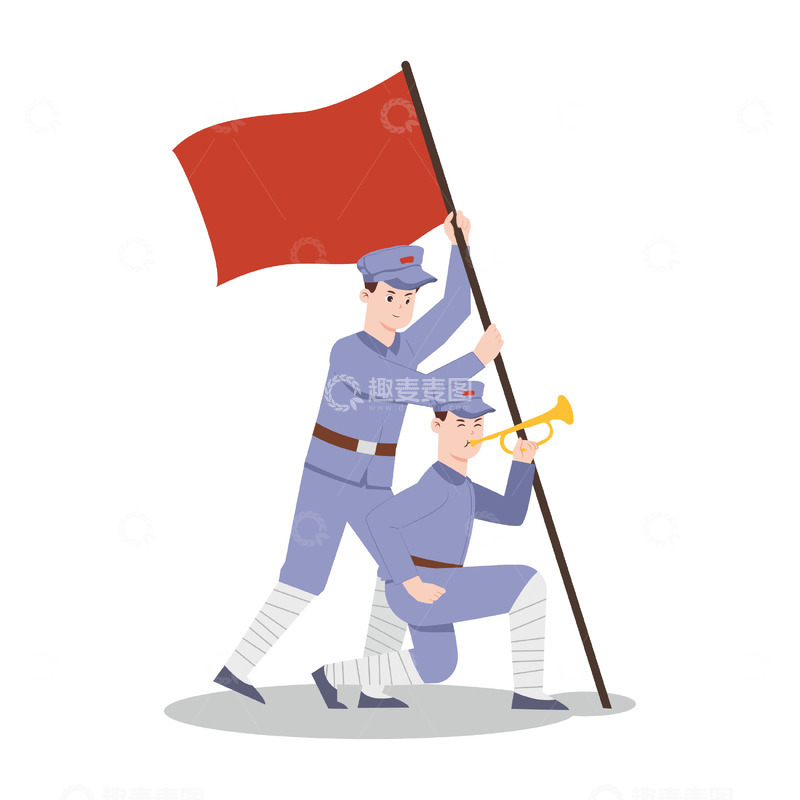 源文件下载【趣麦麦图】建党节军人元素