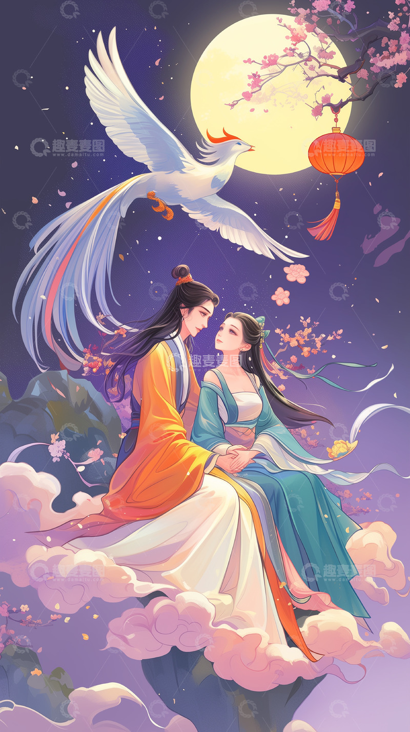 高清大图下载【趣麦麦图】浪漫情人节七夕插画背景图