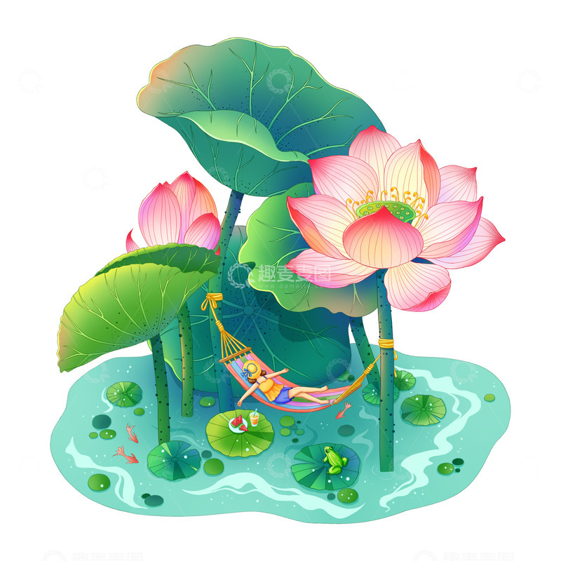 夏天夏至小暑大暑荷塘荷花池女孩