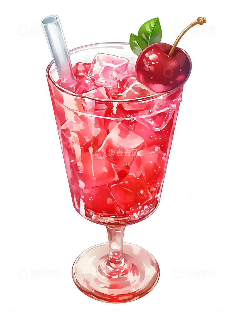 高清大图下载【趣麦麦图】鸡尾酒卡通樱桃红色