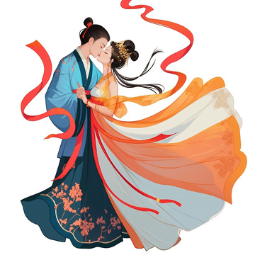 手绘插画七夕牛郎织女人物素材