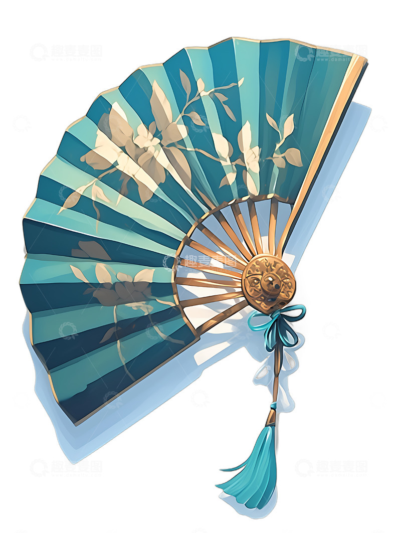 高清大图下载【趣麦麦图】中式折扇扇子卡通绿色