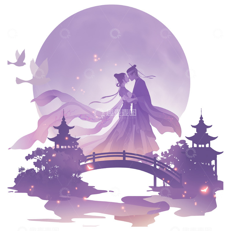 高清大图下载【趣麦麦图】七夕节牛郎织女海报人物素材