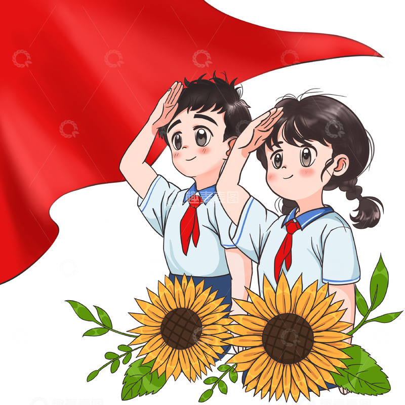 源文件下载【趣麦麦图】建党节人物元素学生少先队员