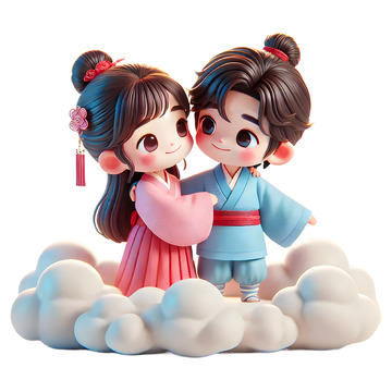 牛郎和织女七夕节3D人物素材