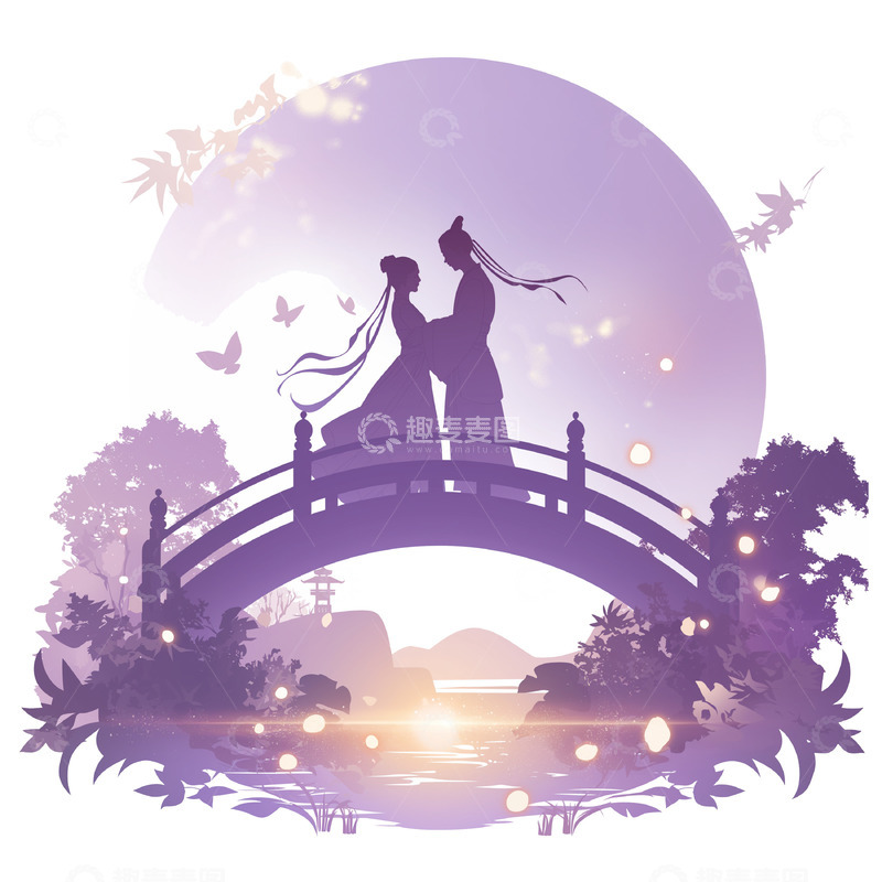 高清大图下载【趣麦麦图】七夕节海报插画人物素材