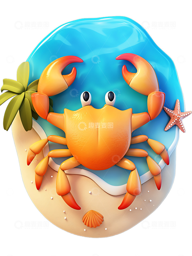 高清大图下载【趣麦麦图】海滩螃蟹卡通