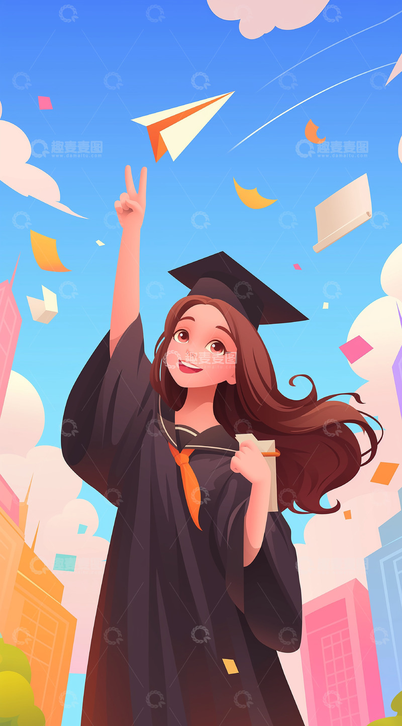 高清大图下载【趣麦麦图】毕业季手绘插画背景图