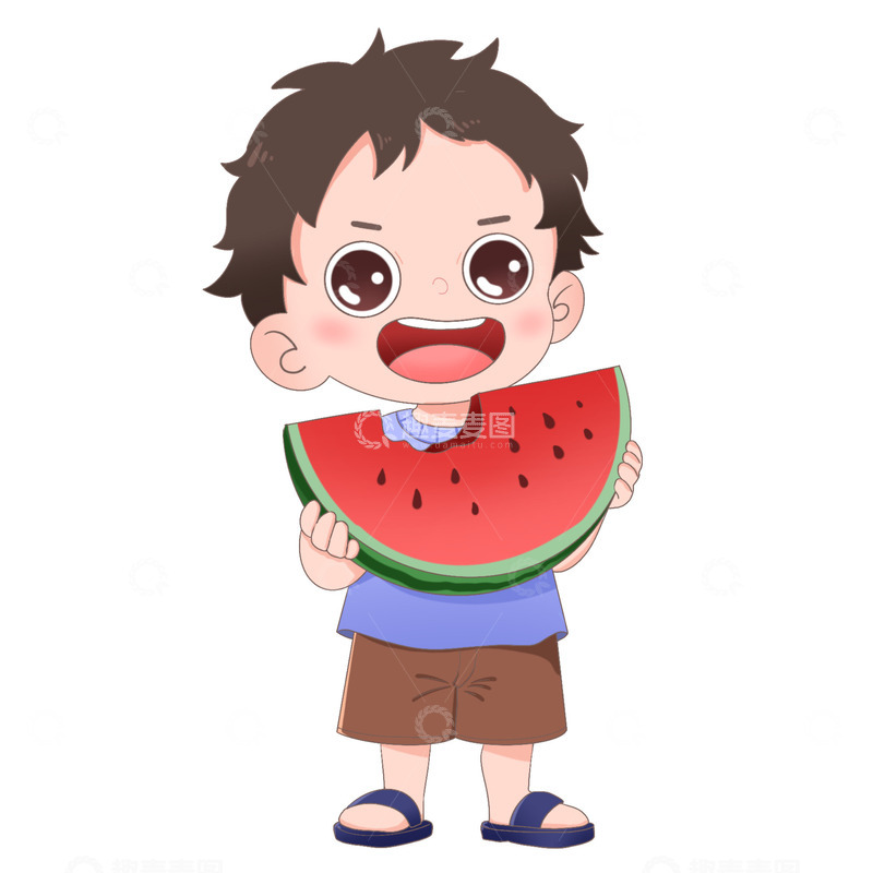 源文件下载【趣麦麦图】夏至小暑大暑男孩开心吃西瓜