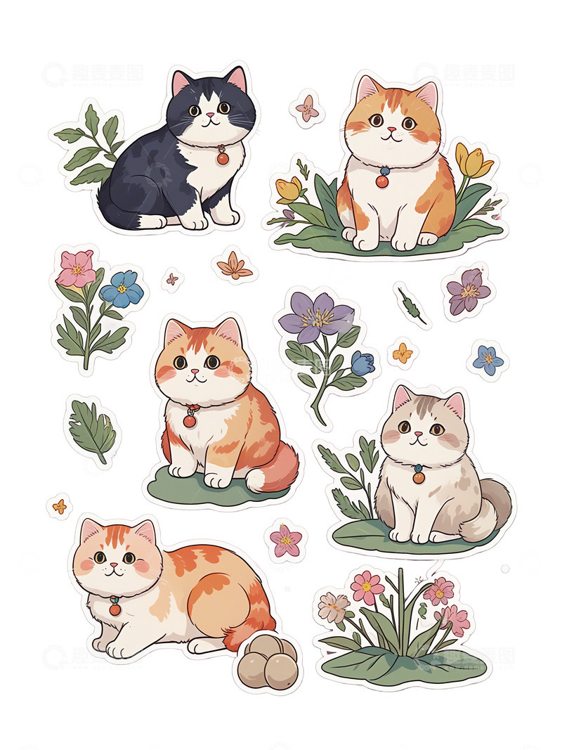 高清大图下载【趣麦麦图】卡通 猫猫 可爱   玩球  花卉