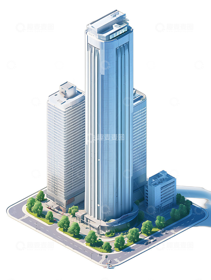 高清大图下载【趣麦麦图】摩天大楼CBD商务区等距建筑高楼