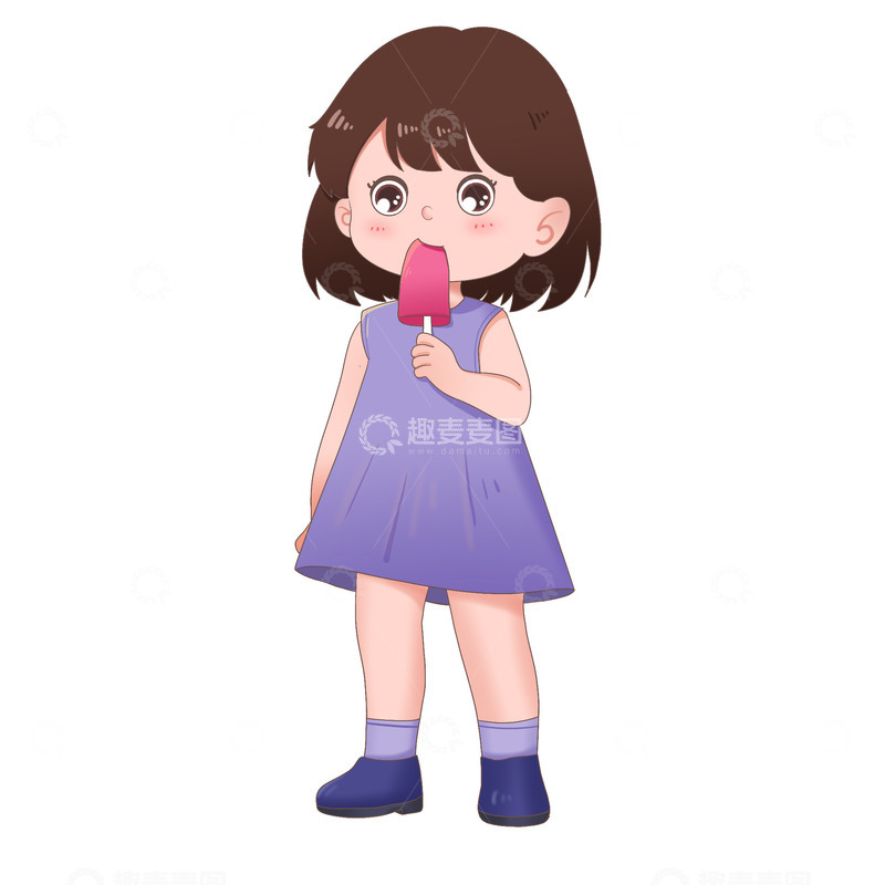 源文件下载【趣麦麦图】夏至小暑大暑小女孩吃冰棍
