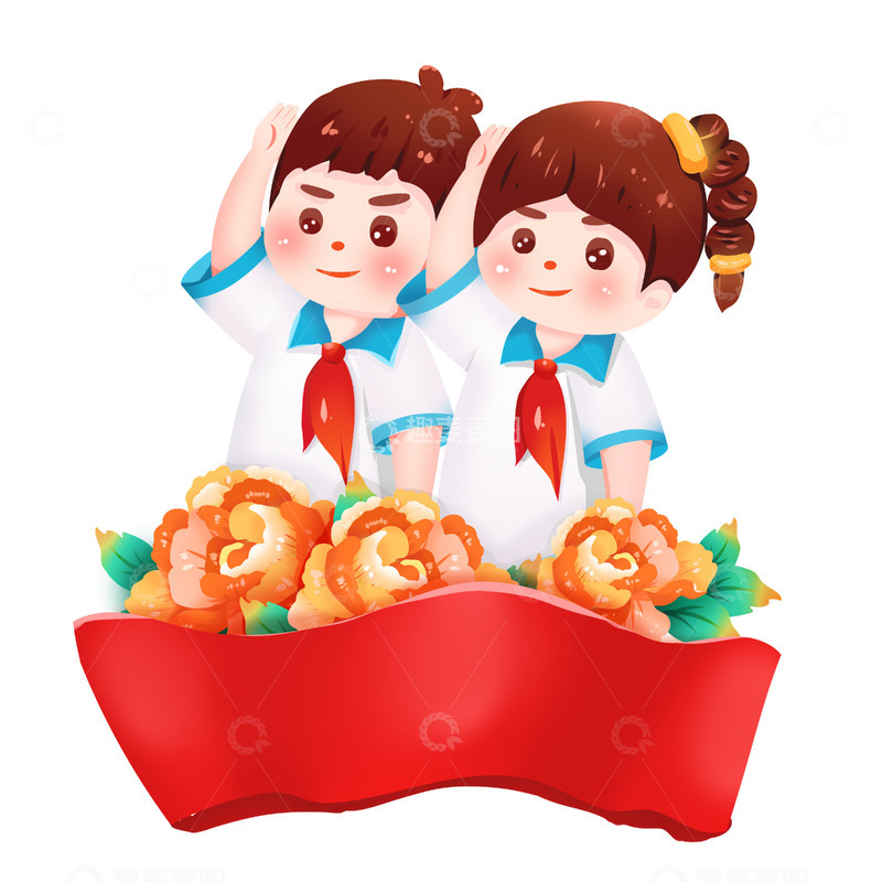 源文件下载【趣麦麦图】手绘牡丹学生敬礼元素