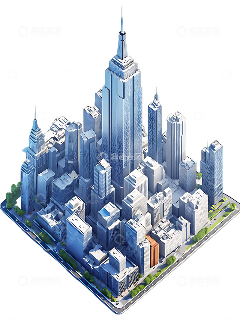 高清大图下载【趣麦麦图】摩天大楼CBD商务区等距建筑高楼城市规划