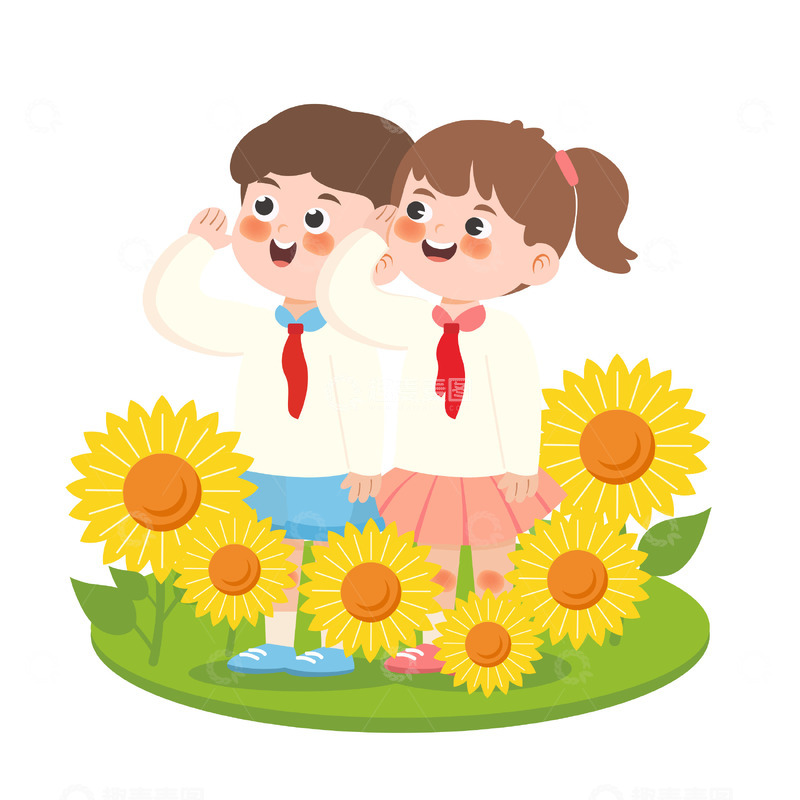 源文件下载【趣麦麦图】建党节人物元素学生少先队员向日葵