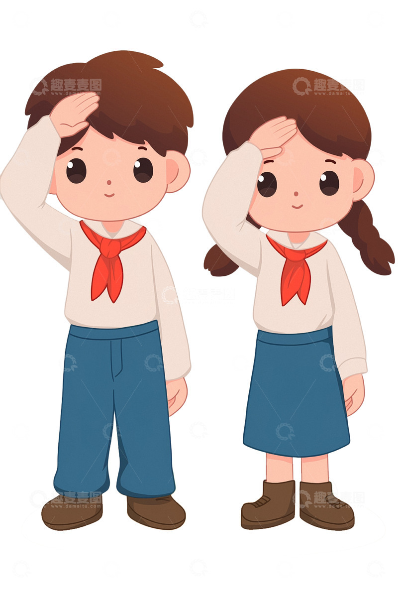 高清大图下载【趣麦麦图】建党节建军节国庆少先队员卡通人物