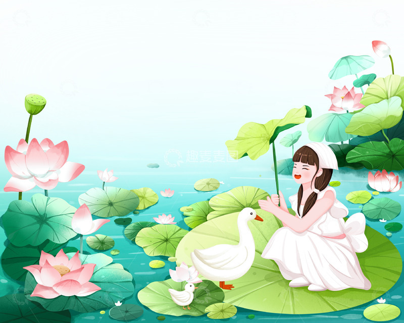 源文件下载【趣麦麦图】夏天荷花背景