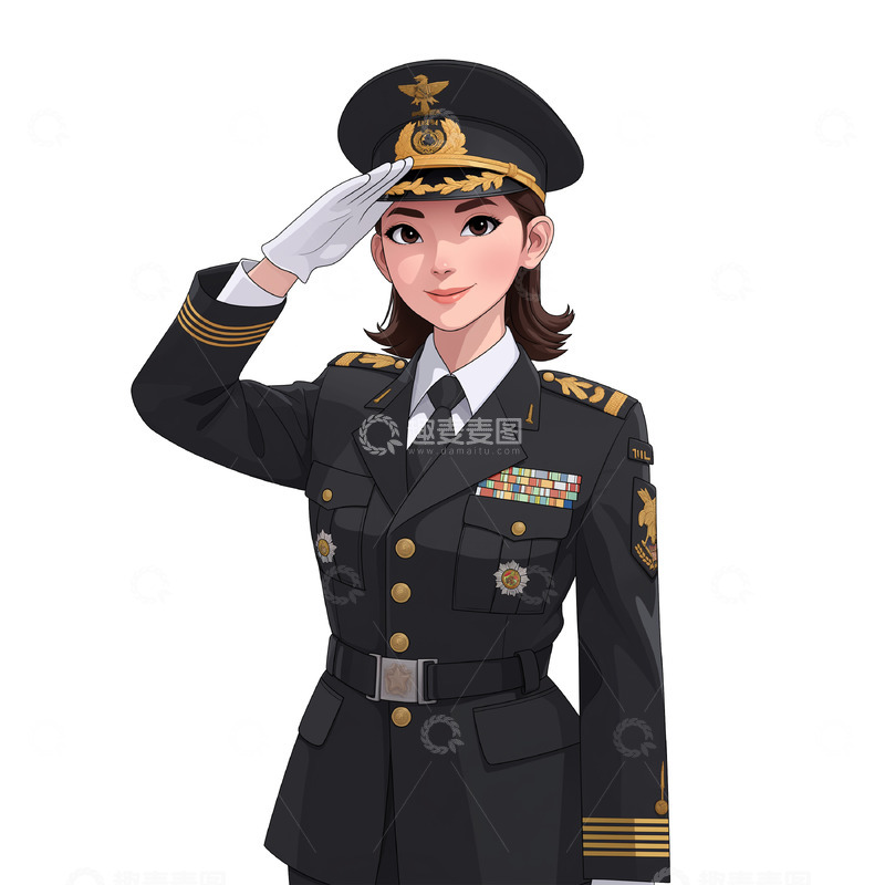 高清大图下载【趣麦麦图】建党节建军节国庆陆军女军官卡通人物