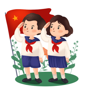 手绘少先队员