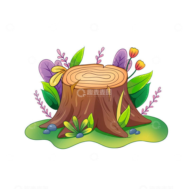 源文件下载【趣麦麦图】春天树桩植物木头卡通元素