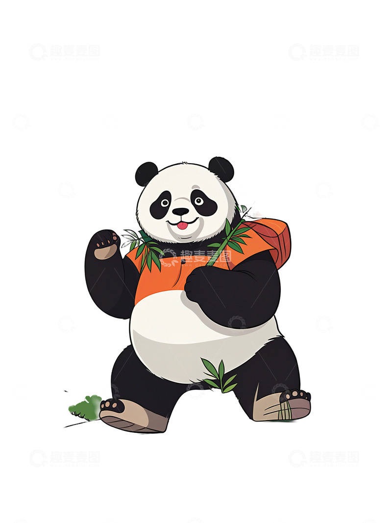 高清大图下载【趣麦麦图】扁平风 插画 治愈插画  大熊猫 打招呼