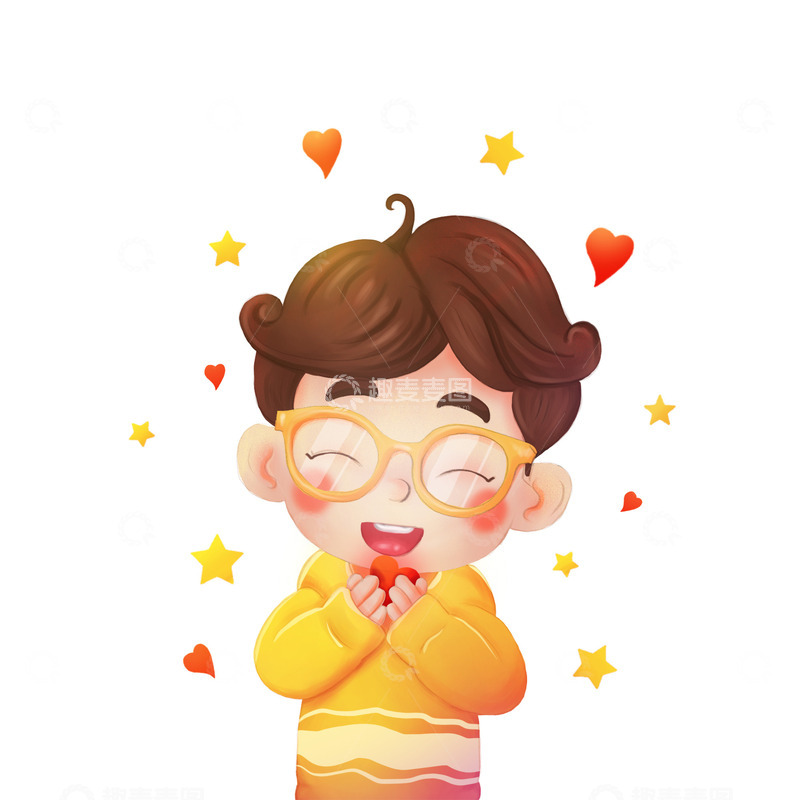 源文件下载【趣麦麦图】可爱小男孩卡通爱心手绘