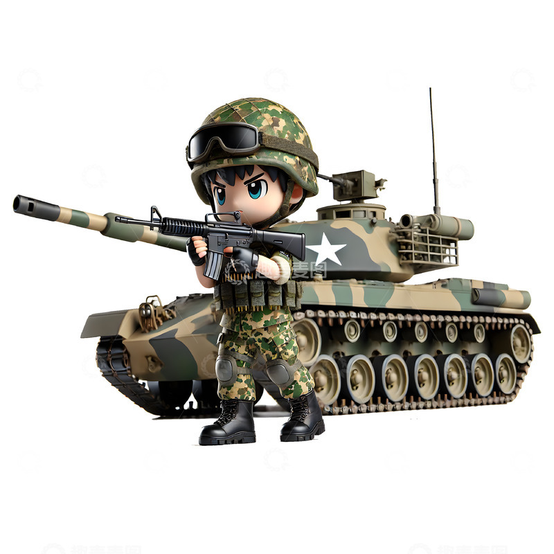 高清大图下载【趣麦麦图】建党节建军节国庆节正在做战的卡通军人形象素材