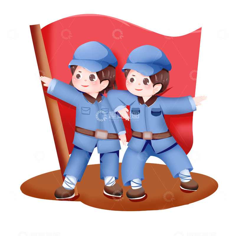 源文件下载【趣麦麦图】手绘建党节旗子人物元素