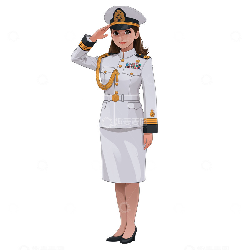高清大图下载【趣麦麦图】建党节建军节国庆女性海军军官卡通人物素材