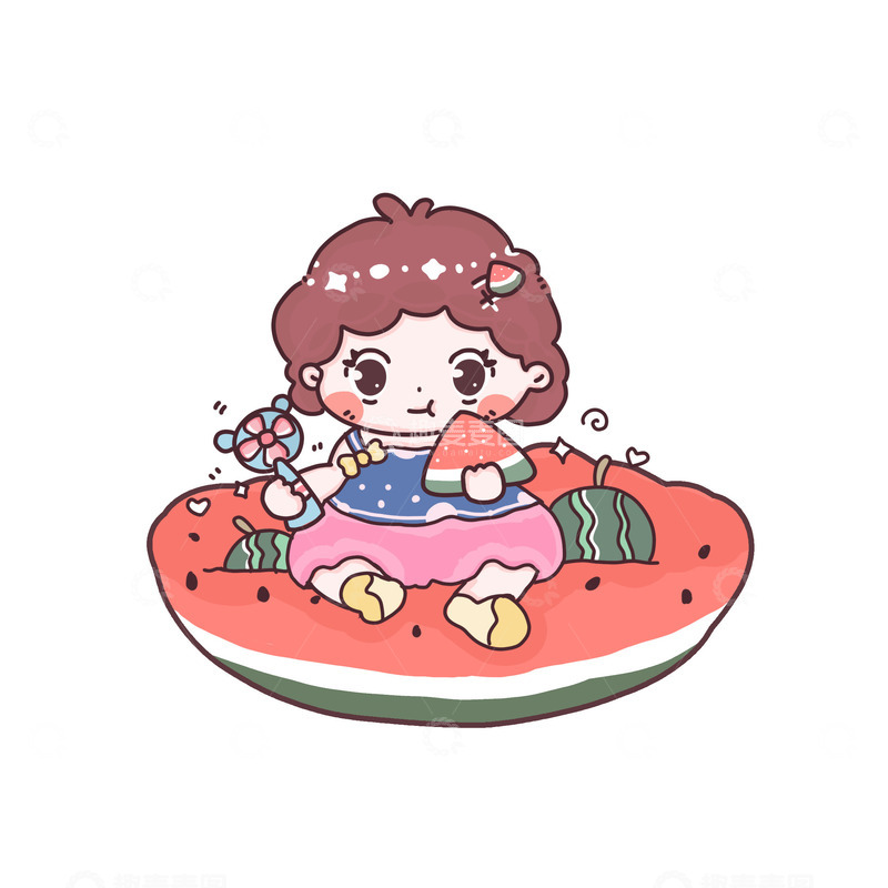 吃西瓜女 风扇夏天可爱小孩子粉色