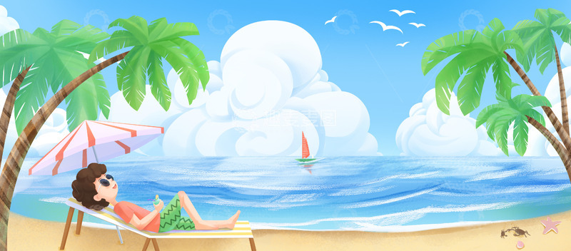 源文件下载【趣麦麦图】夏日海边度假背景