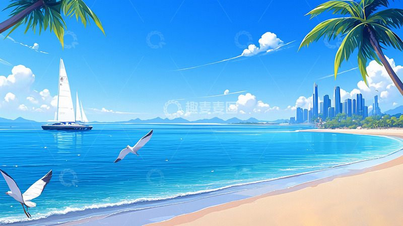 高清大图下载【趣麦麦图】夏至小暑大暑暑假海边风景度假大海沙滩