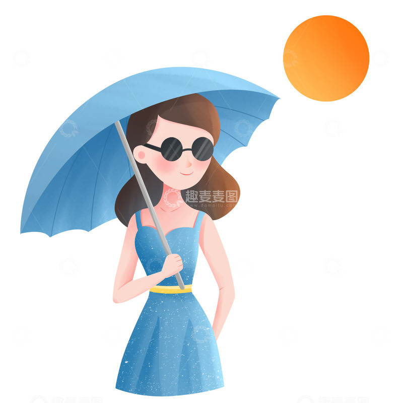 源文件下载【趣麦麦图】夏天炎热天气女生打遮阳伞有效防晒