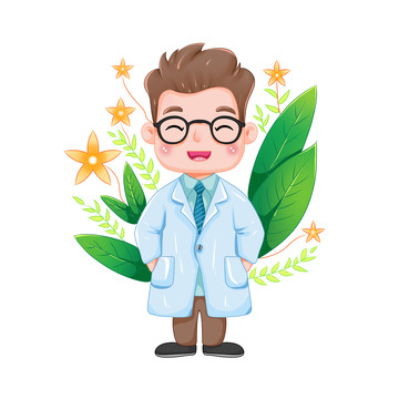 人物职业医生植物鲜花手绘插画