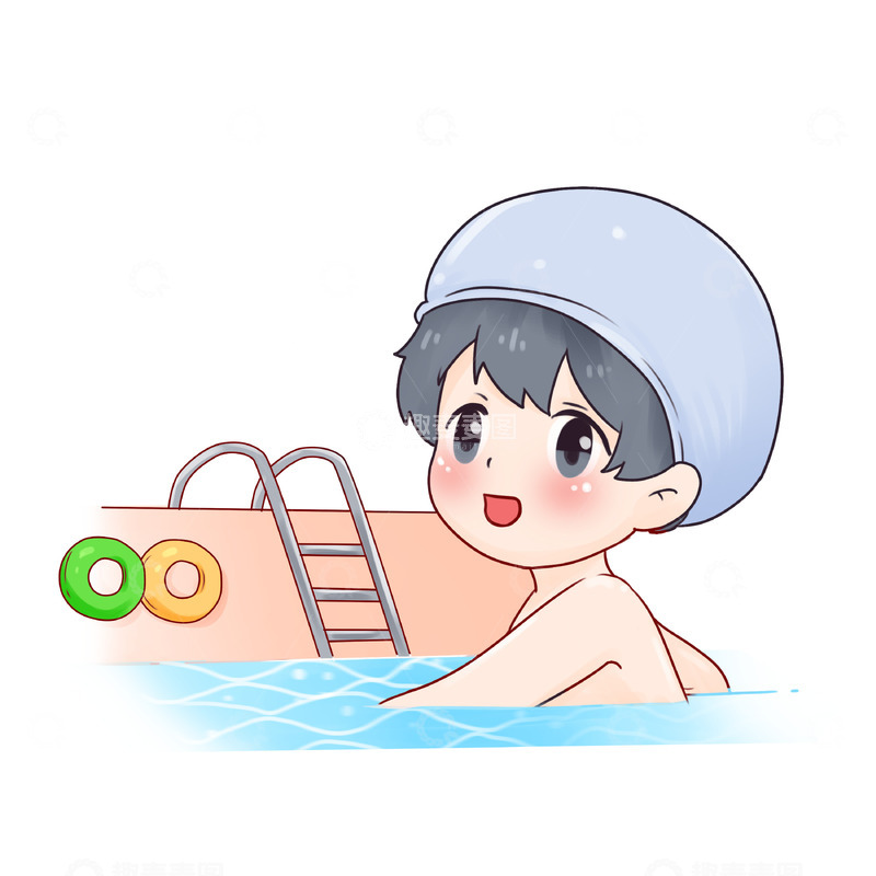 源文件下载【趣麦麦图】-夏至小暑大暑游泳池人物