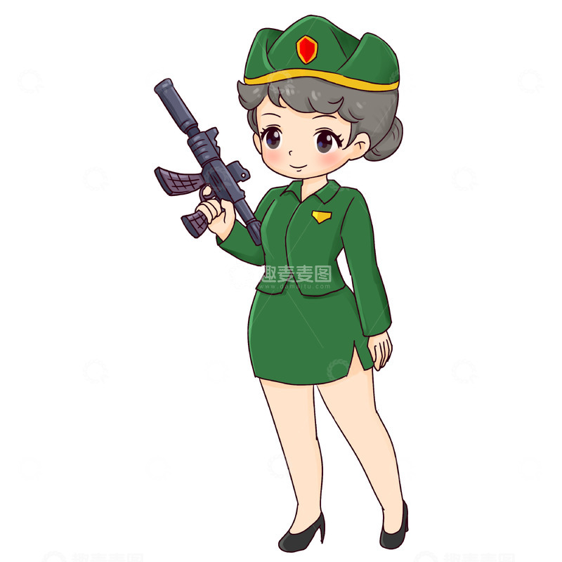 源文件下载【趣麦麦图】建党节手绘元素军人拿枪