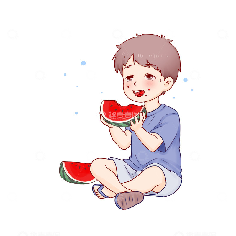 源文件下载【趣麦麦图】夏至小暑大暑吃西瓜解暑人物
