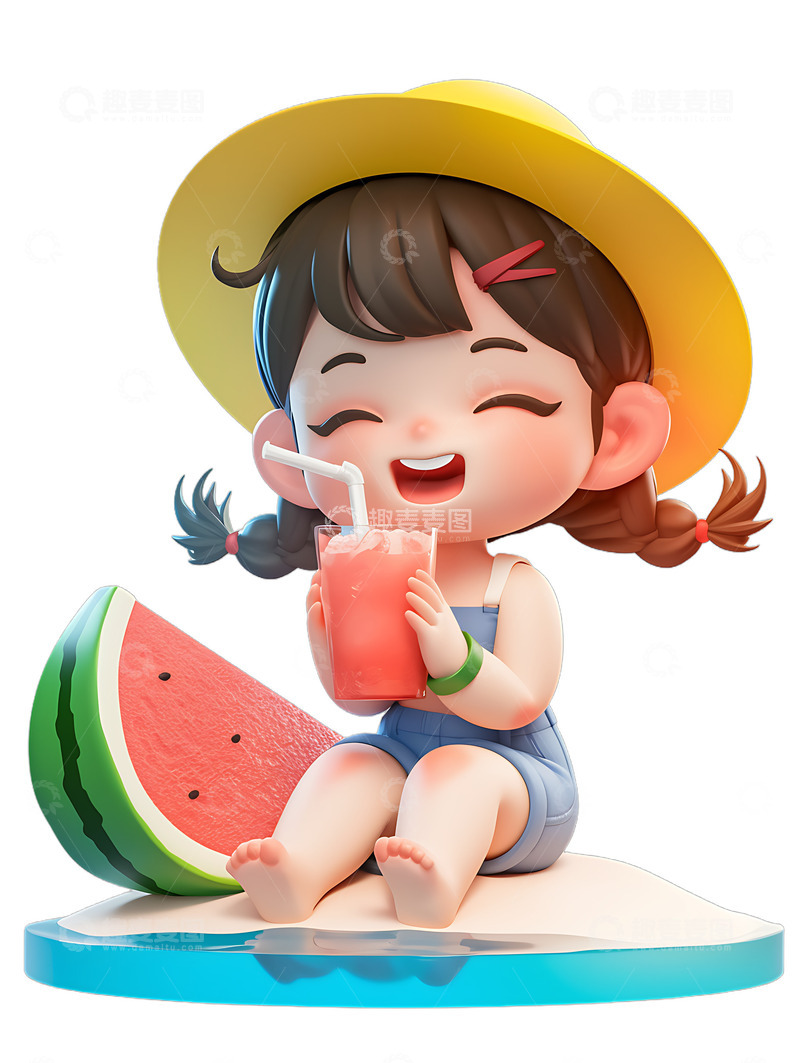 高清大图下载【趣麦麦图】夏至小暑大暑处暑女孩喝西瓜汁2