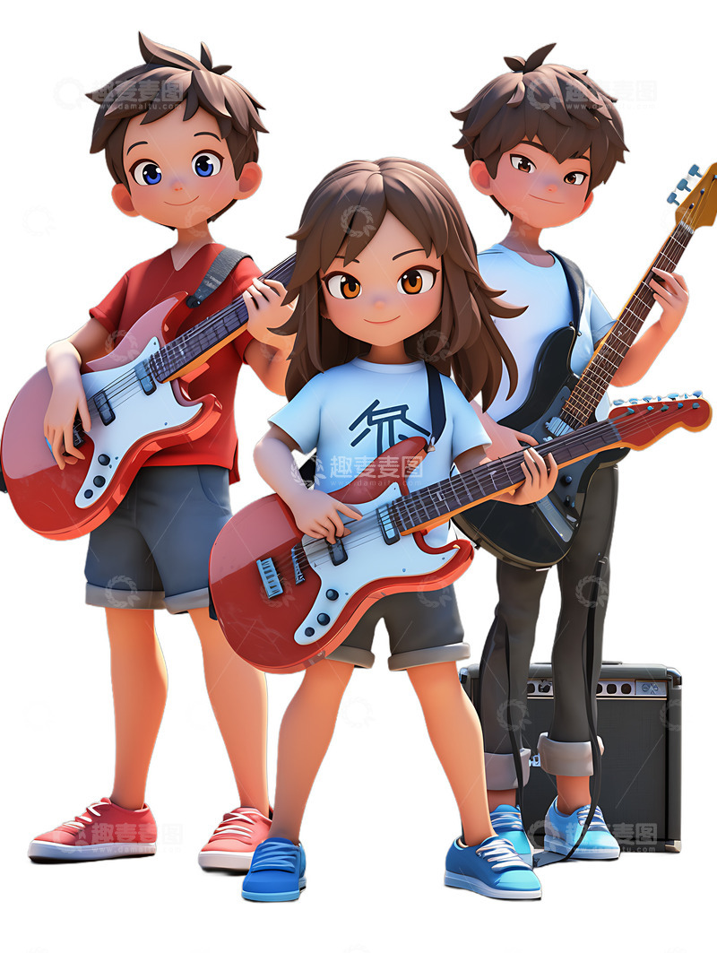 高清大图下载【趣麦麦图】暑假兴趣班少年乐队音乐卡通2