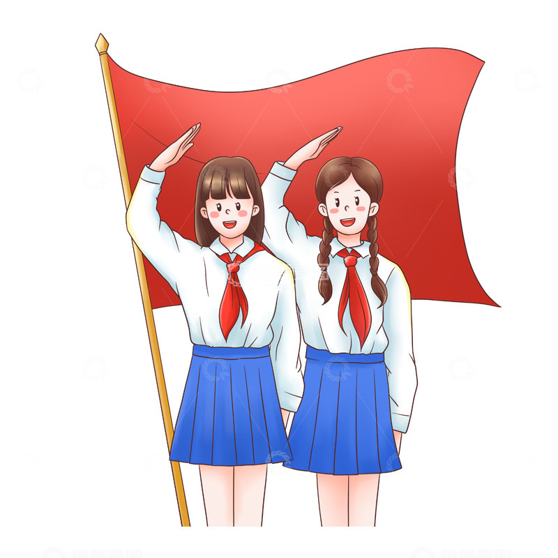 源文件下载【趣麦麦图】学生少先队员敬礼插画
