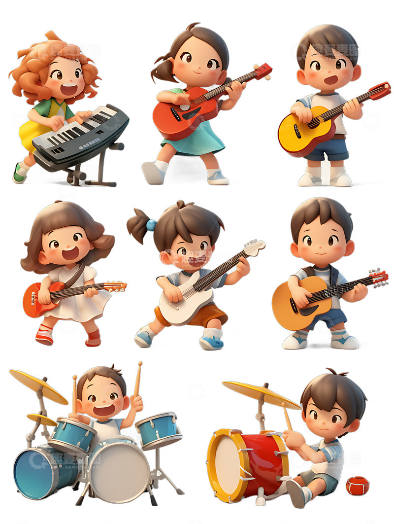 高清大图下载【趣麦麦图】暑假兴趣班少年乐队音乐卡通兴趣班