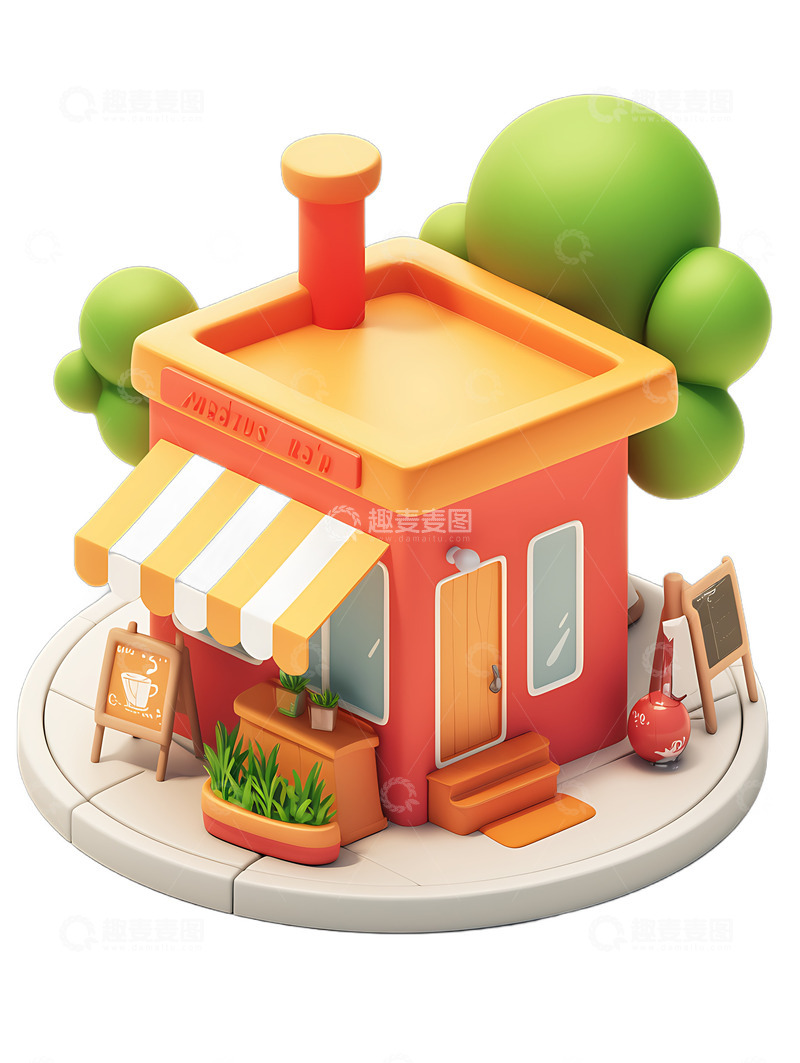 高清大图下载【趣麦麦图】等距卡通商店3D