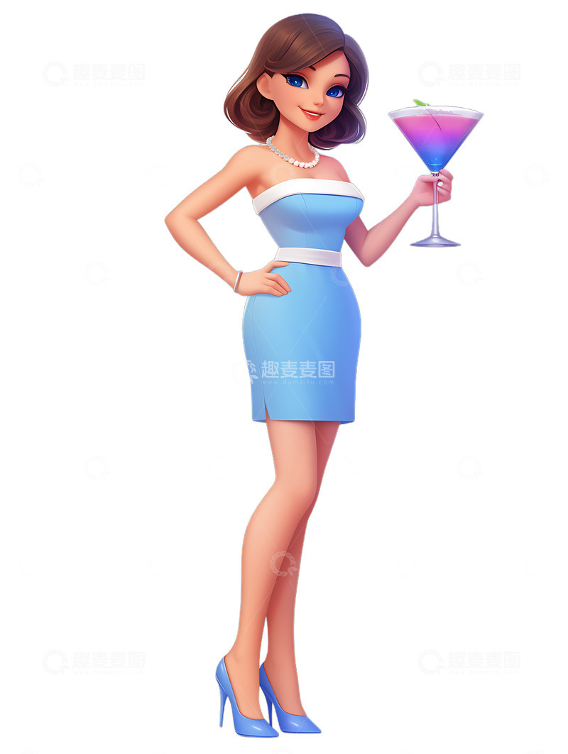 高清大图下载【趣麦麦图】喝鸡尾酒的女士