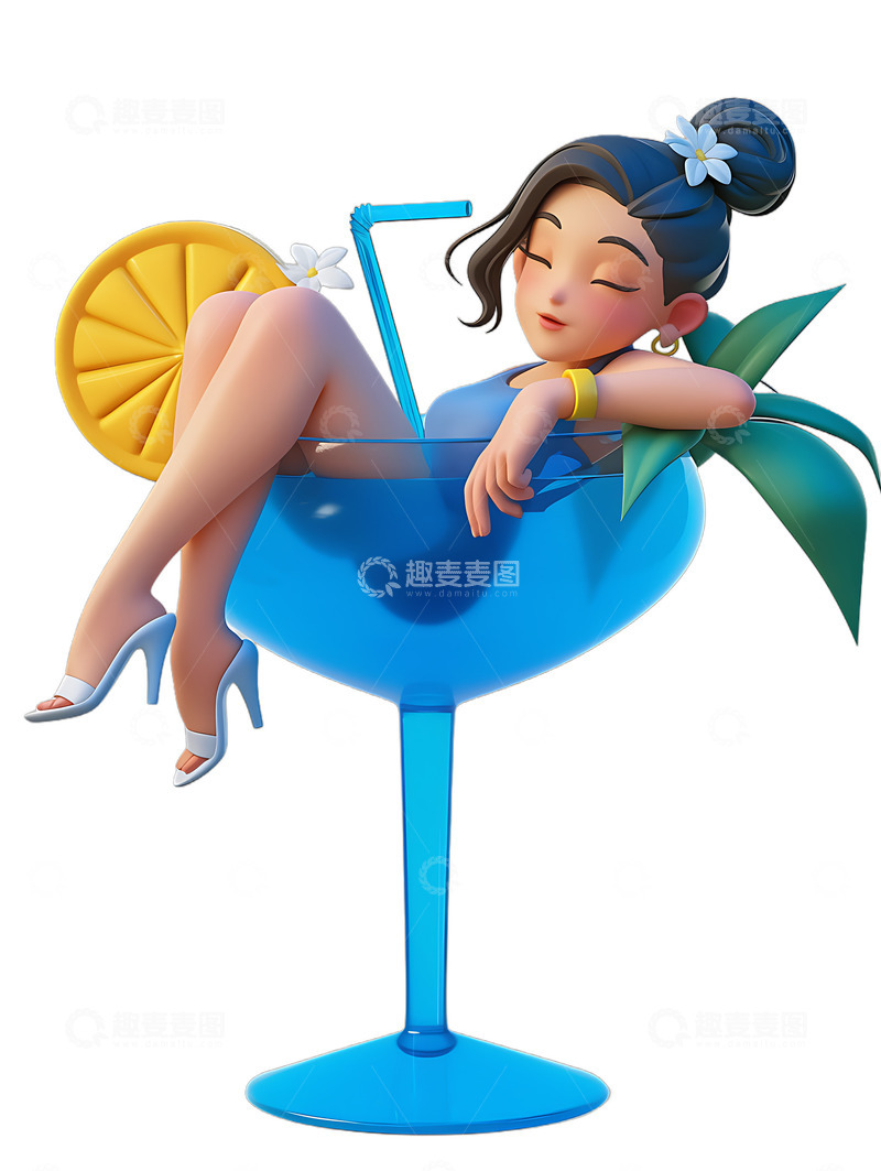 高清大图下载【趣麦麦图】-喝鸡尾酒杯子和女士美女卡通