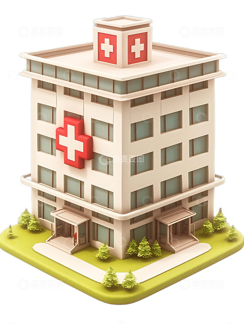 高清大图下载【趣麦麦图】等距卡通医院3D建筑物