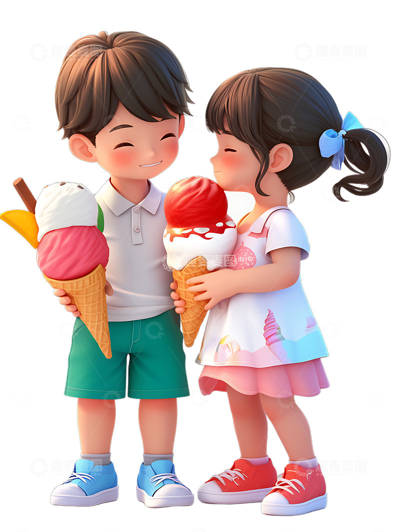 高清大图下载【趣麦麦图】-两个小孩拿着大冰淇淋
