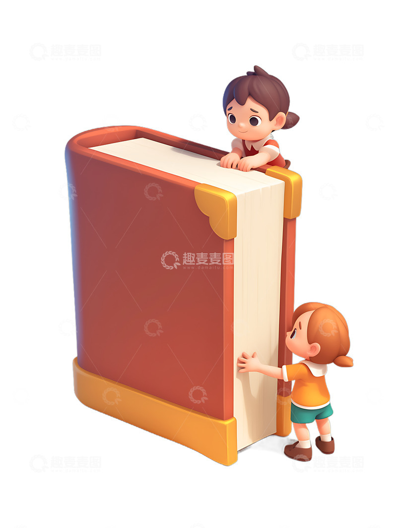 高清大图下载【趣麦麦图】开学季一起看书的小男孩小女孩2