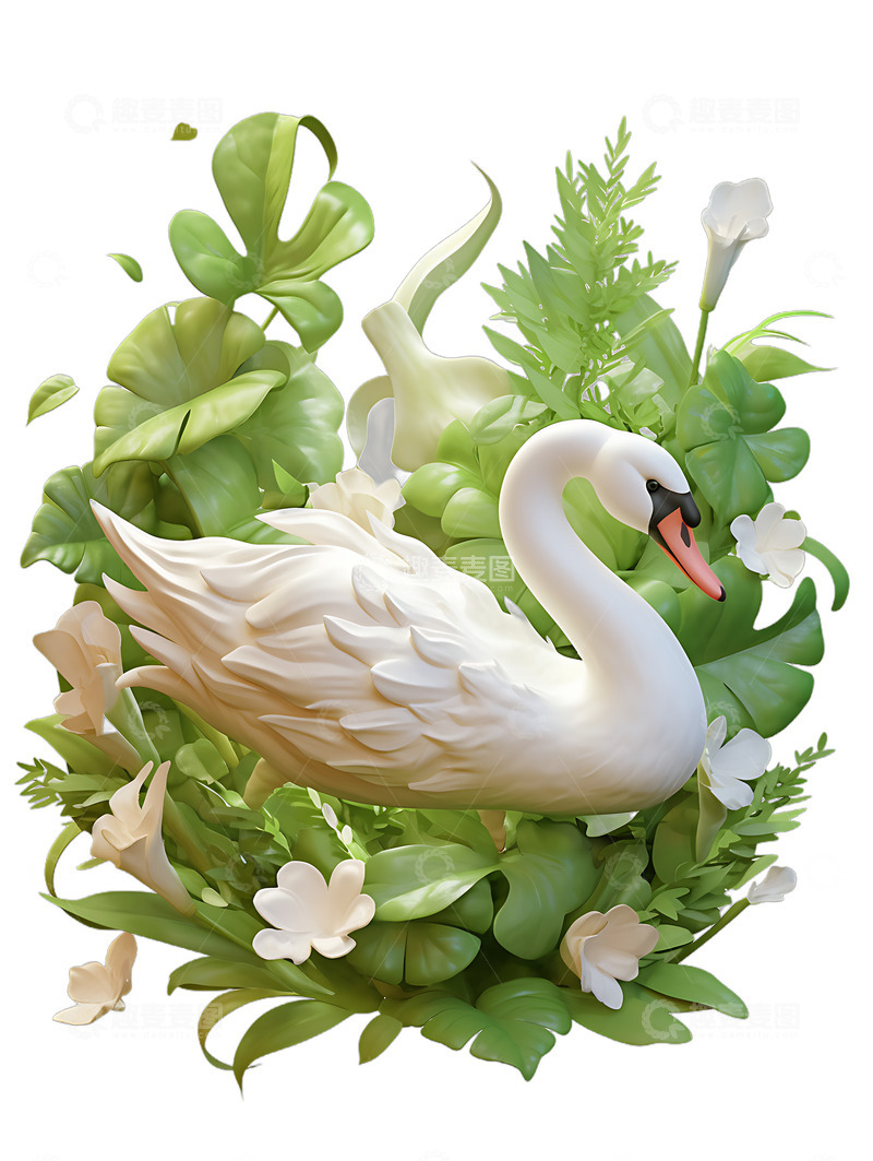 高清大图下载【趣麦麦图】天鹅大鹅植物动物卡通3D绘画